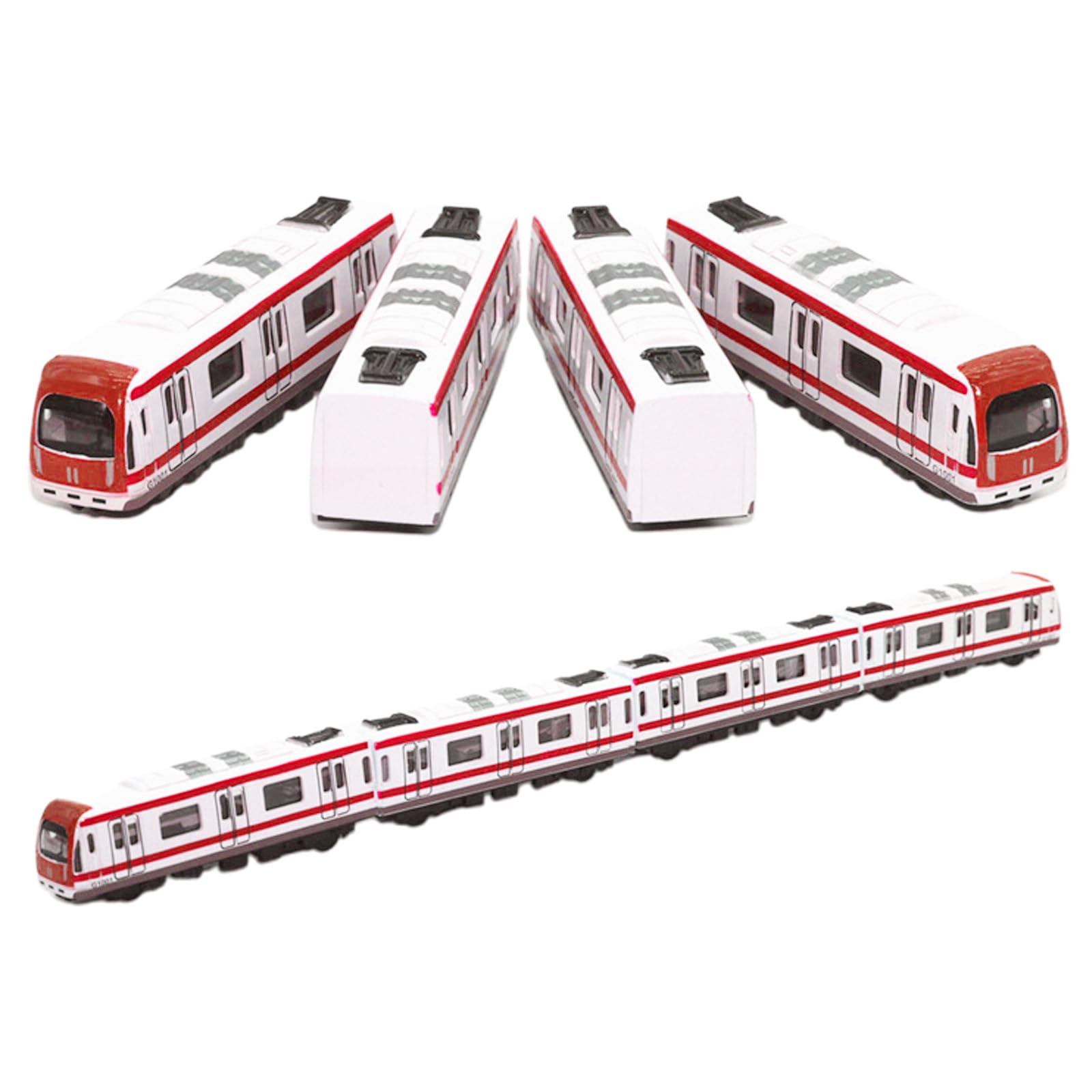 Train Model, 4PCS Multi-Car Railway Set,Alloy City Rail Subway Train Model,1/64 Scale Alloy Subway Red