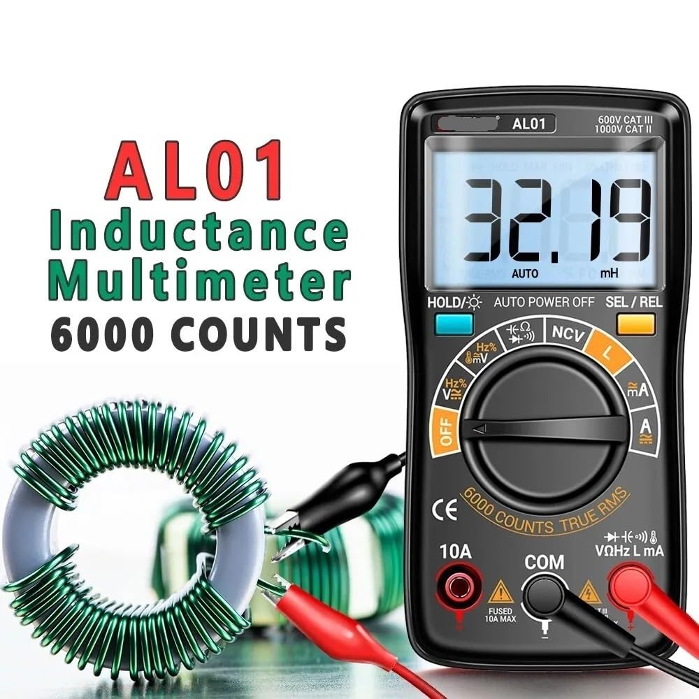 AL01 indukcyjności multimetr cyfrowy 6000 Count True-RMS AC/miernik napięcia DC tester prądu profesjonalne narzędzia dla elektryków(AL01 black)