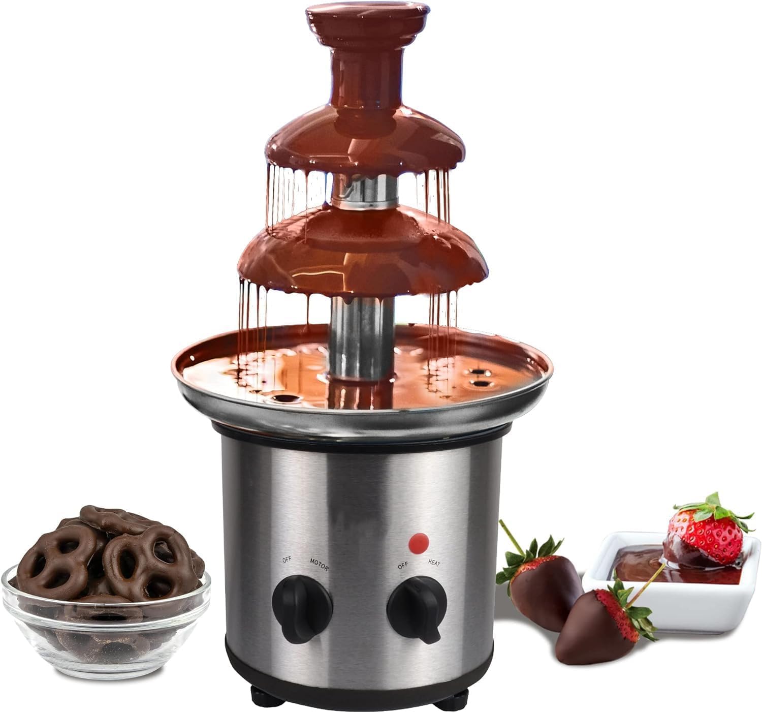 Fontana al Cioccolato di Grande capacità, Acciaio Inossidabile A 3 Livelli Fondtur di Cioccolato A Cascata, Temperatura Regolabile, Stazione Bar A Buffet per Feste di Compleanno per Bambini
