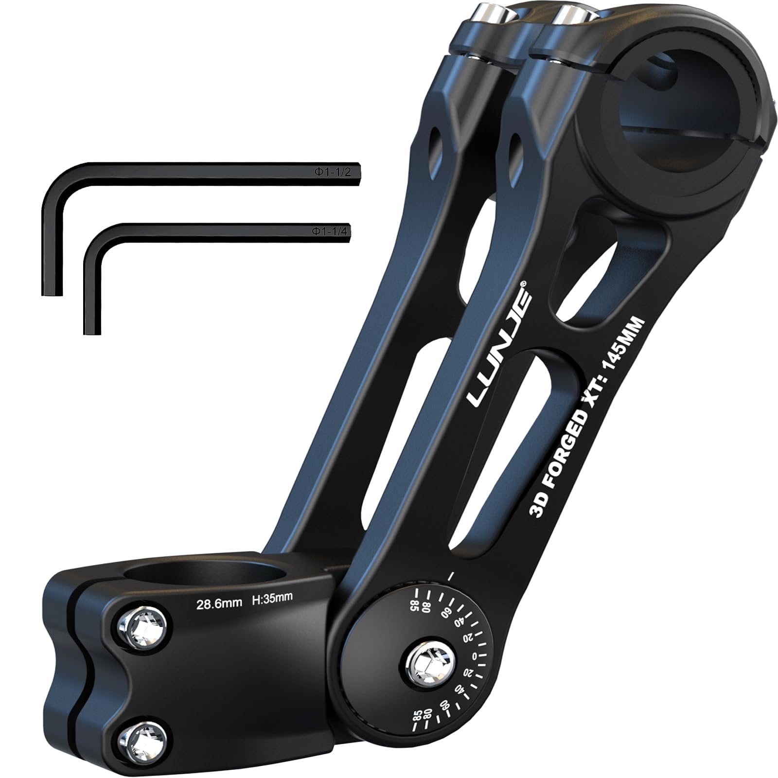 LUNJE Adjustable MTB Stem 31.8mm 80 Degree, 6061-T6 Forged CNC Aluminum, Sandblasted Matte Finish, Gear-Lock Anti-Flip Design, Laser Engraved, Fits Mountain/Road/BMX Bikes (31.8x145)