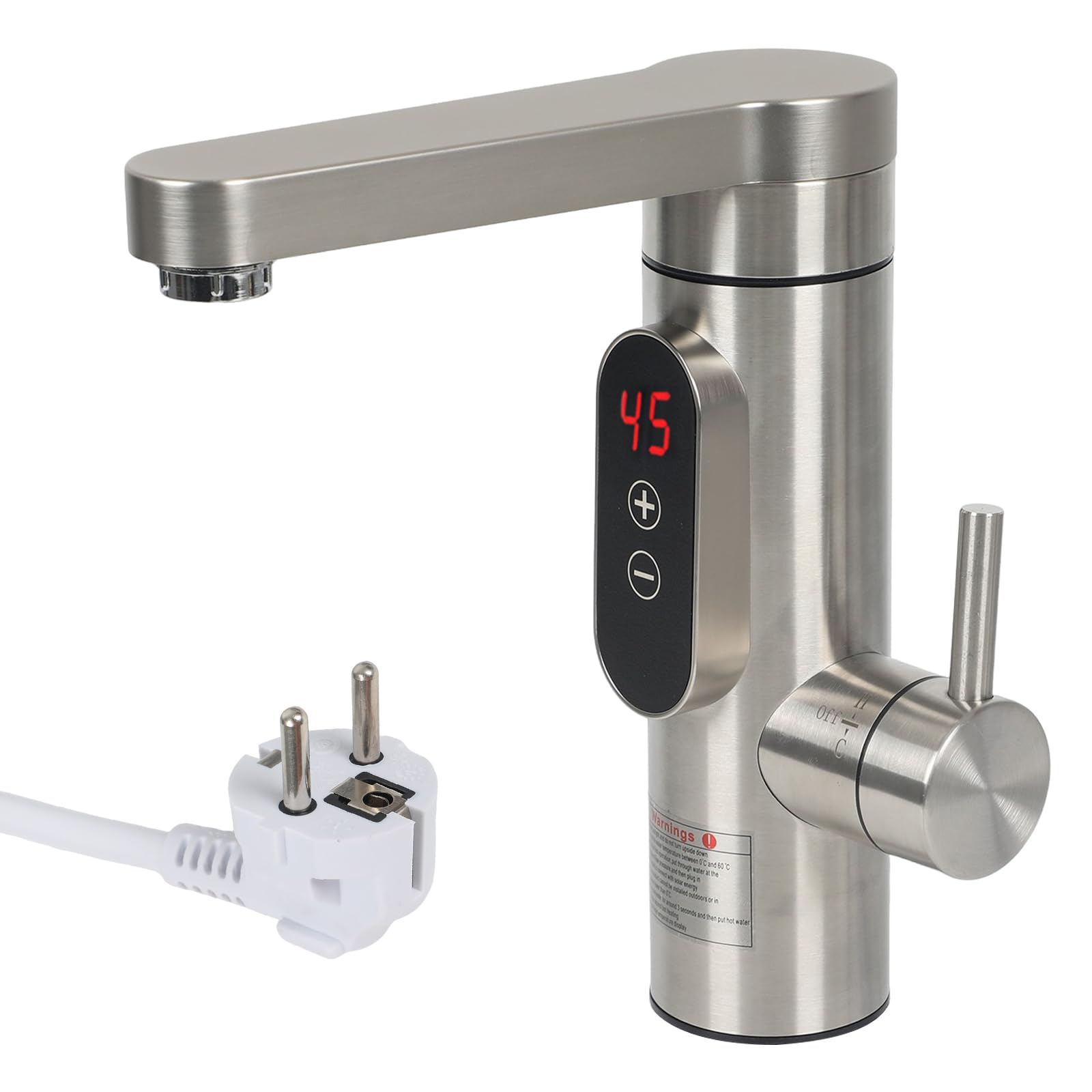Rubinetto elettrico con scaldabagno, temperatura regolabile da 30 a 55 °C, 230 V, in acciaio inox, per cucina