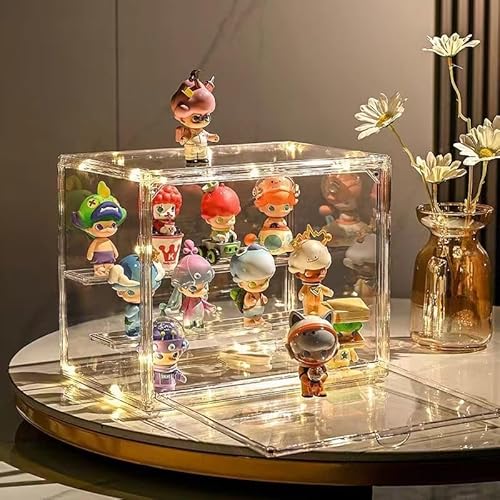 BOHOIDEE 3 Tiers Clear Display Case with Lights, Acrylic Storage Organizers Box with Magnetic Door, Acrylic Dustproof Showcase for Collectibles Action Figure