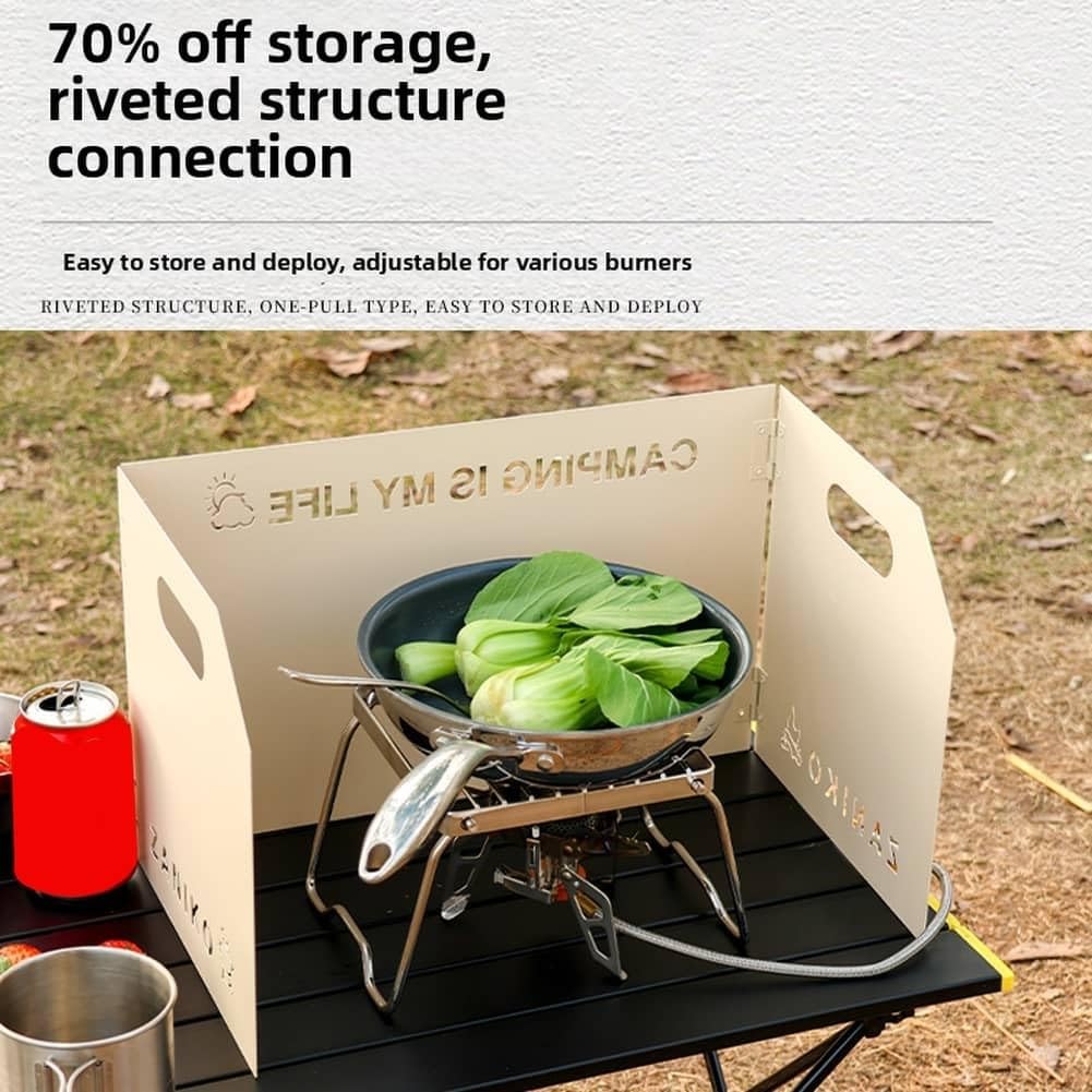 Fornello da campeggio pieghevole in metallo con custodia per escursionismo, picnic, zaino in spalla, cucina, colore nero, design in acciaio (nero)