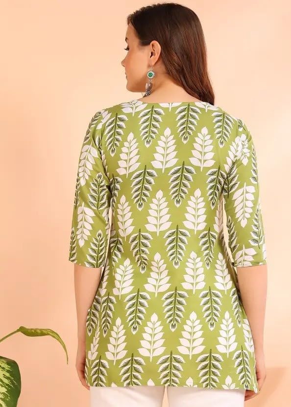 Image of Women's Short Kurti in Multicolor Rayon Cotton Blend | Ladies Ethnic Tunic | Office