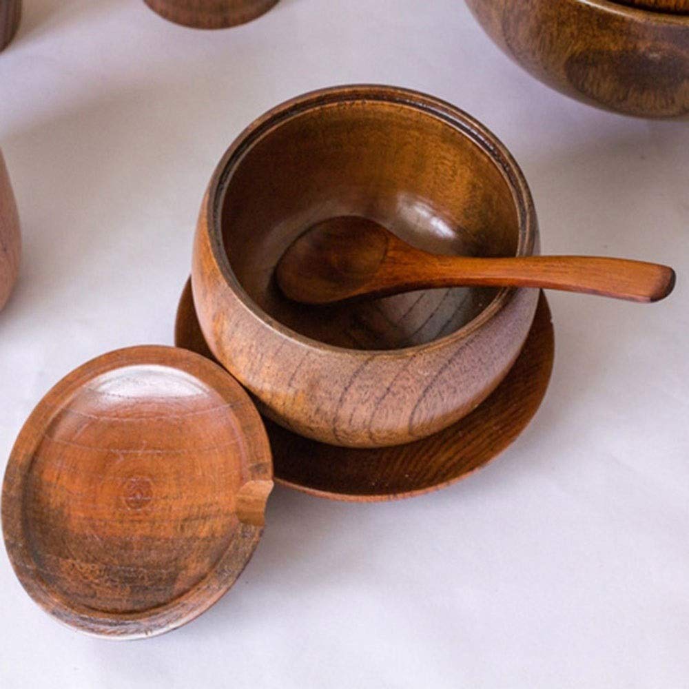 Pots à épices en verre, Pots d'assaisonnement Pot d'assaisonnement en bois de style japonais Pot à épices avec cuillère et couvercle, boîte d'assaisonnement de cuisine à domicile, salières et poivrièr