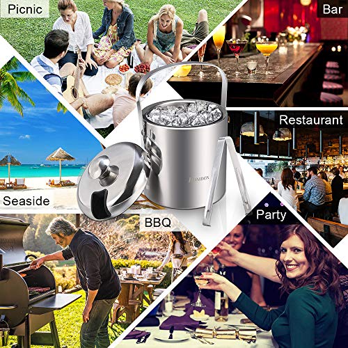 Ice Buckets With Stainless Steel Ice Tongs,Double Wall Ice Bucket With Lid,Silver Ice Wine Chiller For Bar Paties,Ice Buckets For Camping #TOP5