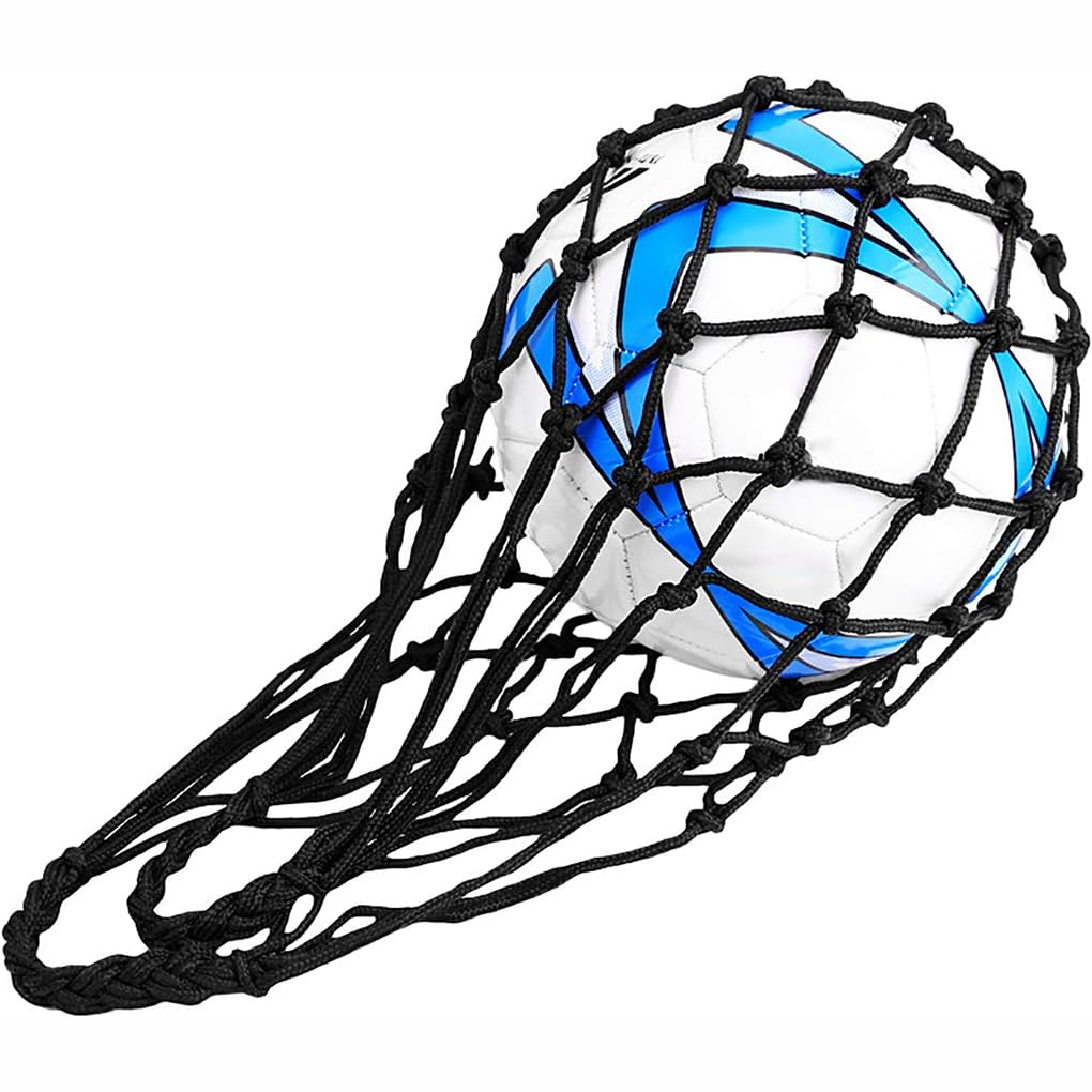 2 sacchetti a rete per palloni da calcio, riutilizzabili, per palestra, fitness, esercizi, borsa flessibile nera