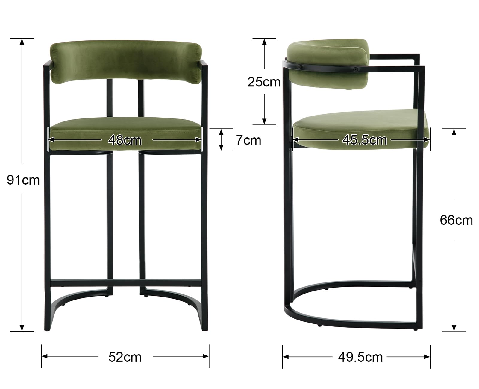 chairus Set di 2 Sgabelli da Cucina in Velluto Sgabelli da Bar Moderni Sgabelli Alti con Struttura in Metallo Sedie da Bar per Cucina Bancone, Verde