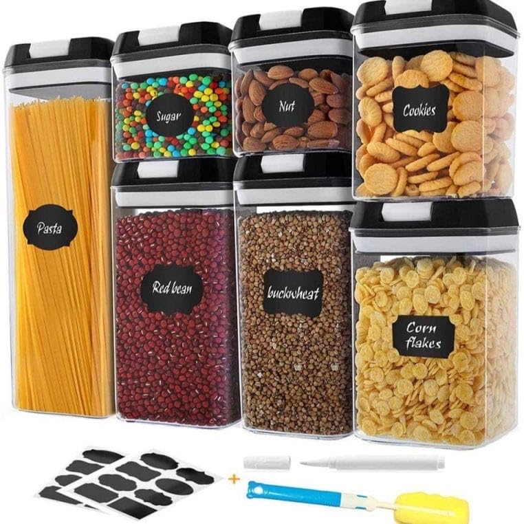 Homey Finds 4 Piece 1900ml Plastic Food Safe Storage Containers Set with Black Lid Airtight Seal, BPA-Free, Stackable, and Transparent Design for Kitchen Organization, Leak Proof
