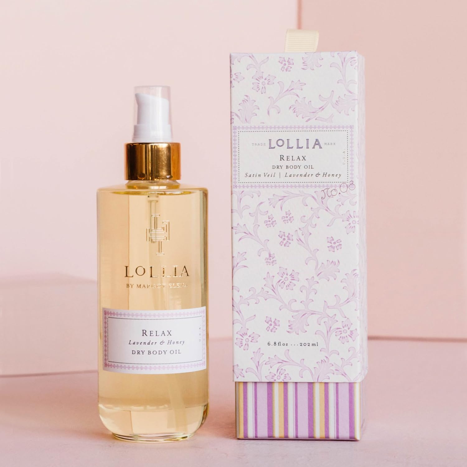 LOLLIA Relax Dry Body Oil, 6.8 Fl. Oz. – Lavender & Honey – Women’s, Scented, Moisturizing, Dry Body Oil for Women, For All Skin Types