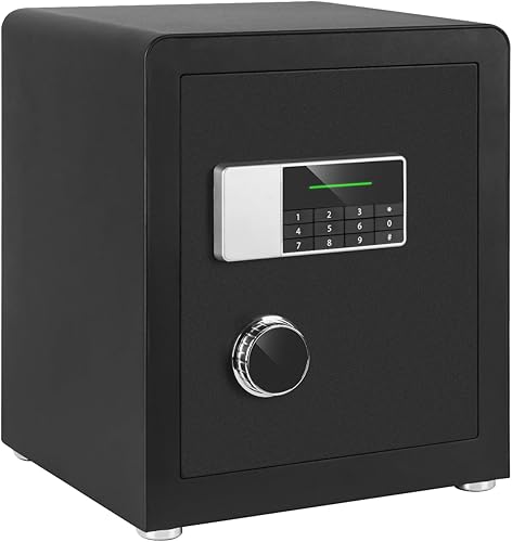 Caja fuerte con teclado digital electrónico, caja fuerte de seguridad para el hogar de 1.9 pies cúbicos con sistema de alarma doble, luz LED,