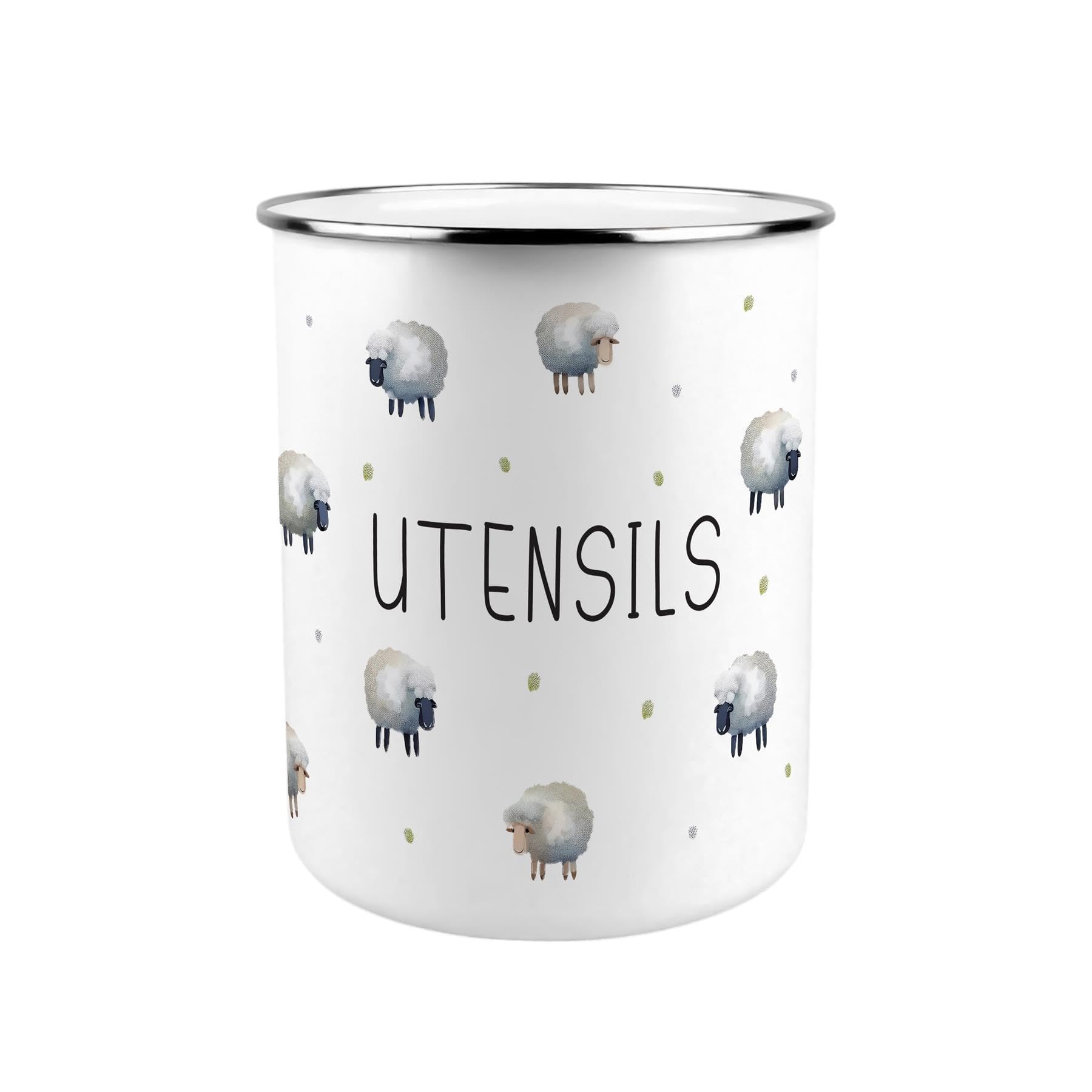 Purely Home Green Spring Sheep Metal Utensil Holder - Xl Kitchen Utensil Pot/Organiser For Countertop Decor Gift 18X16.5cm