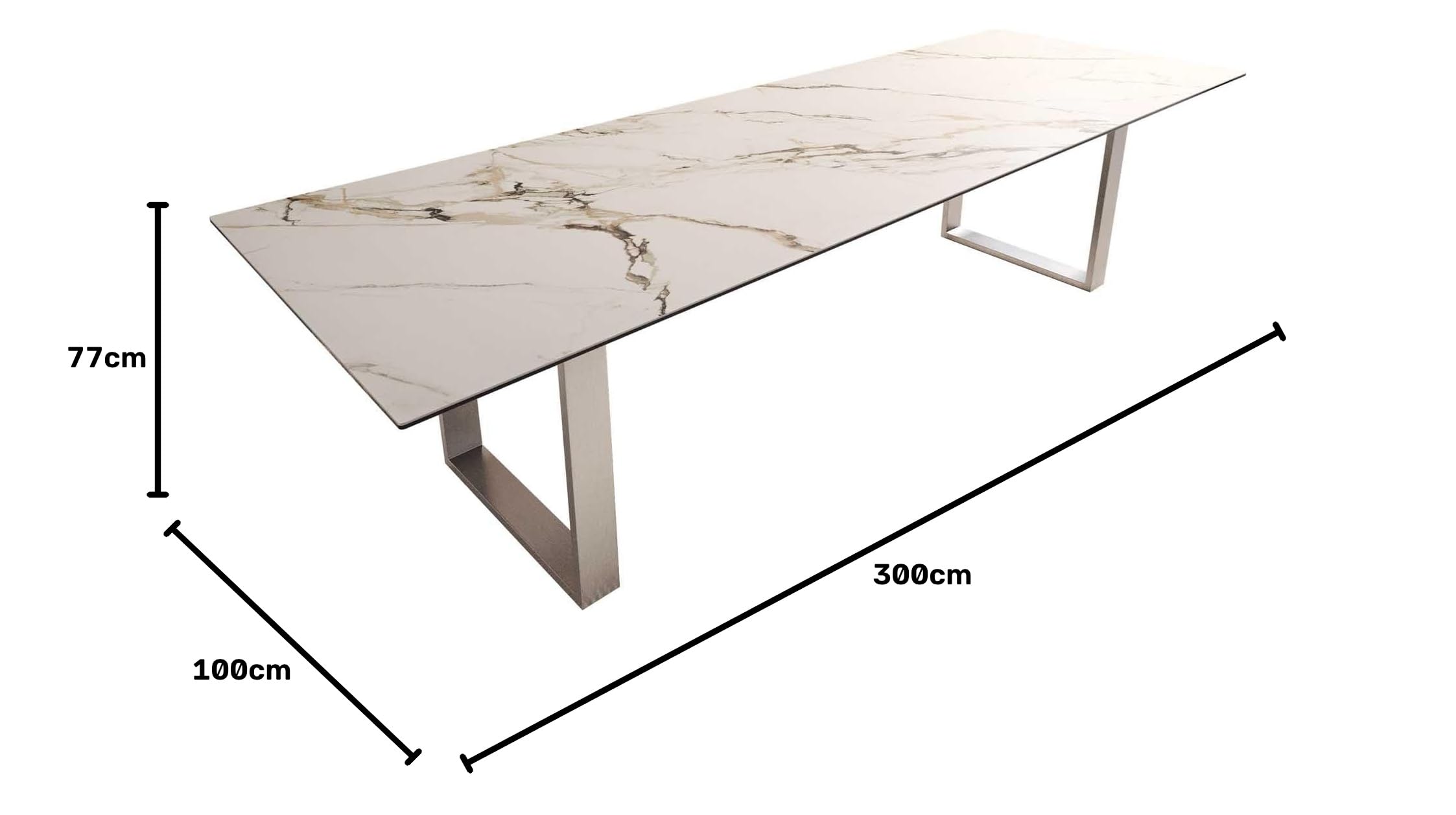 Table à manger Edge céramique Calacatta Luxe blanc-doré-gris 300x100 acier