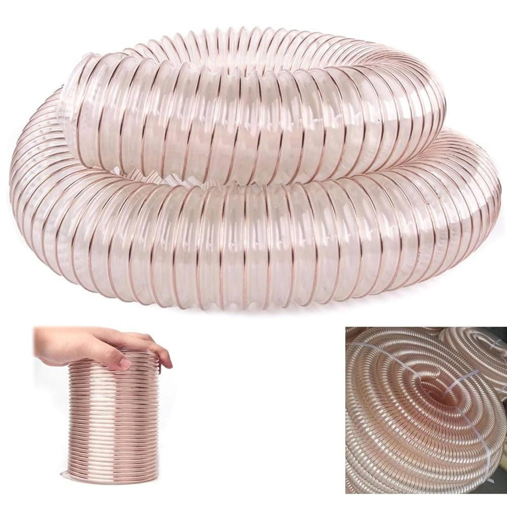 Manguera de extracción de polvo de poliuretano transparente con espiral de alambre de acero, manguera de vacío flexible para carpintería, uso industrial y sistemas de recogida de polvo