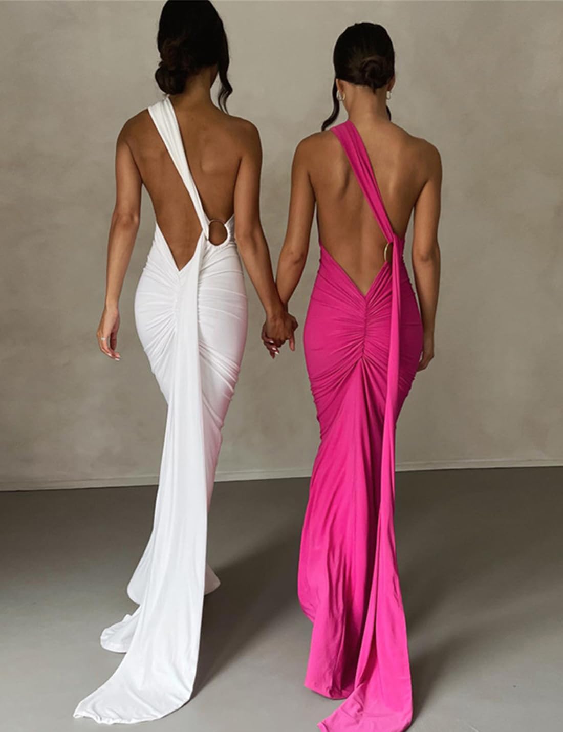 ABINGOO Vestito Donna Senza Maniche Maxi Abito Sexy Backless Bodycon Abito Lungo Tinta Unita Elegante Abito da Cocktail