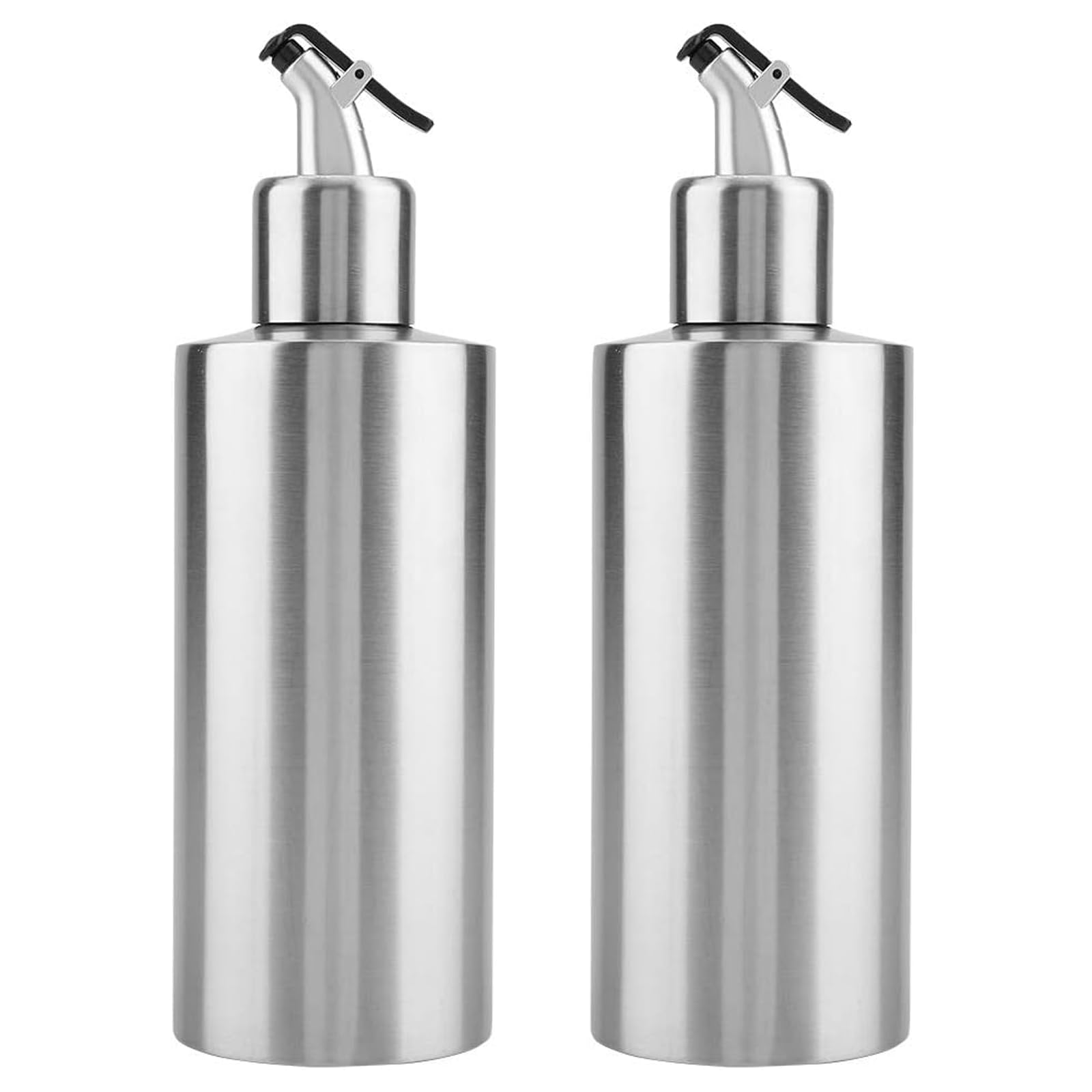 KRILLIQ Lattina di Olio Oliera in Acciaio Inossidabile Confezione da 2 Bottiglie cilindriche per Olio Set Dispenser per Olio e aceto per la Finitura dei Piatti per Condimento