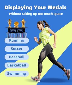 Dafftos Awards Always Earned Never Given Medal Display Hanger Holder Bib Ribbon Rack Hooks Organizer Awards Ribbon Wall Mount Easy to Assemble Fashion Display