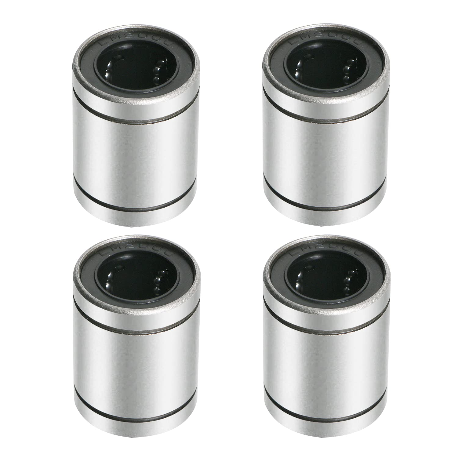 LM20UU Cylinder Linear Motion Ball Bearing, ID 20mm, OD 32mm Linear Ball Bearings Sae52100 Carbon Steel, 5 Rows of Steel Balls, Great for CNC, 3D Printer, Linear Rail Guide 4 PCS