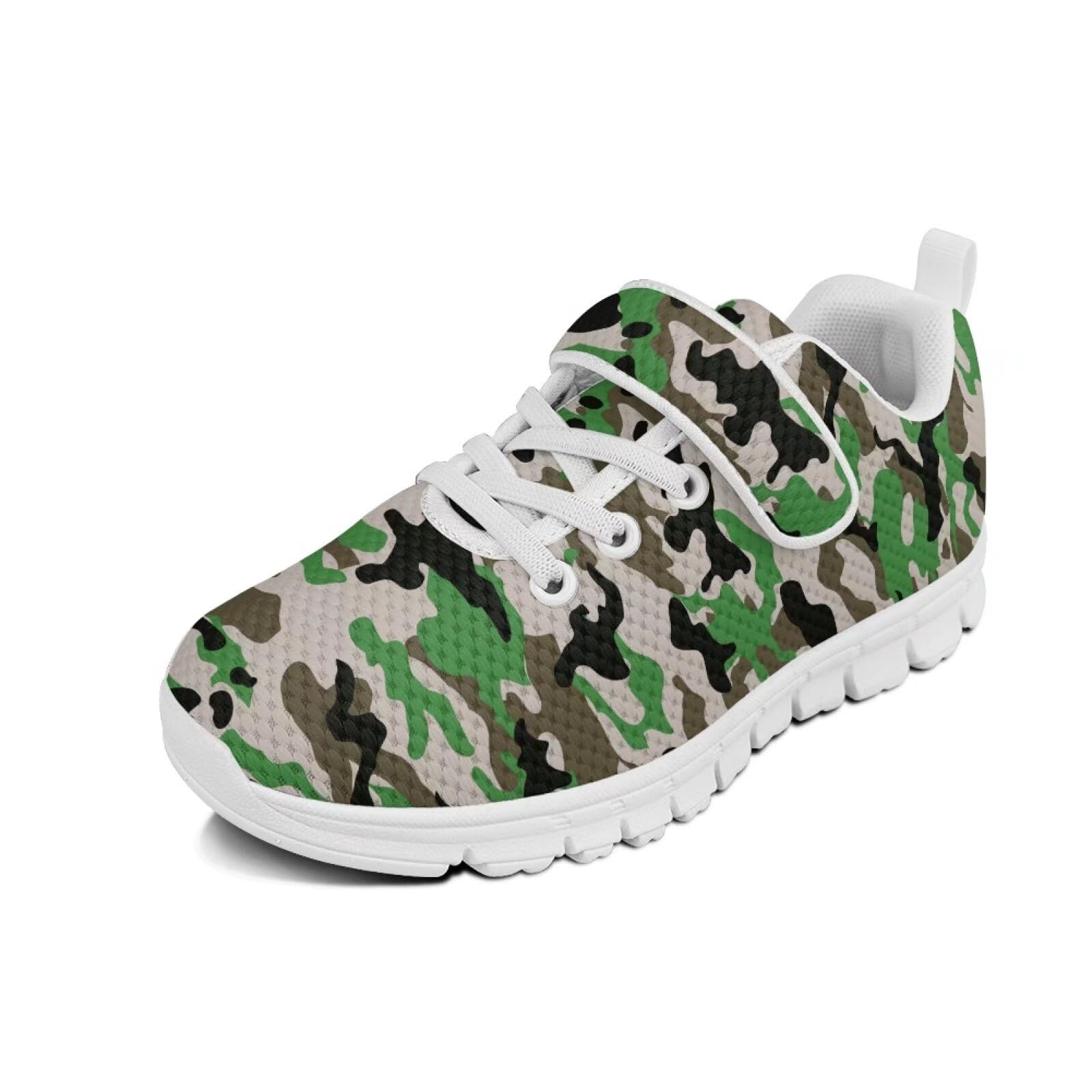 Gorweirop Camouflage Boys Athletic Shoes Size 14 Indoor Soccer Shoes Boys for Holiday Outdoor Activity Easy to Take Off Sneakers for Kids Running Jogging Hiking White Edge