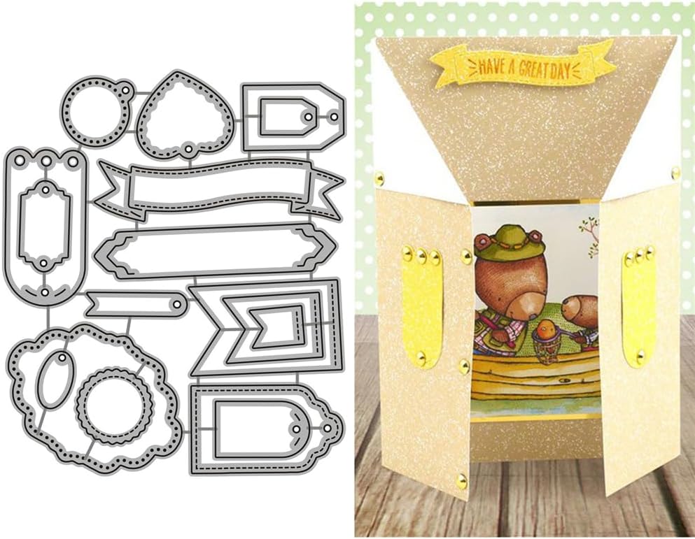 – Various Geometry Labels Hang Tag Die Cuts for Card Making, Heart Shaped Square Lace Metal Cutting Dies for Paper Scrapbooking, DIY Stencils for Album Party Wedding Festivals Decoration