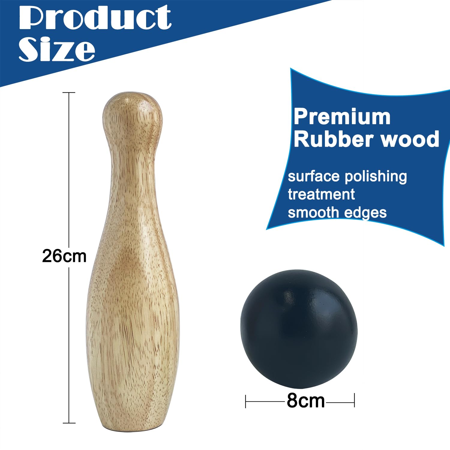 Jac & Mok Bowling Set aus Holz, Kegelspiele, Werfen Spiel Outdoor