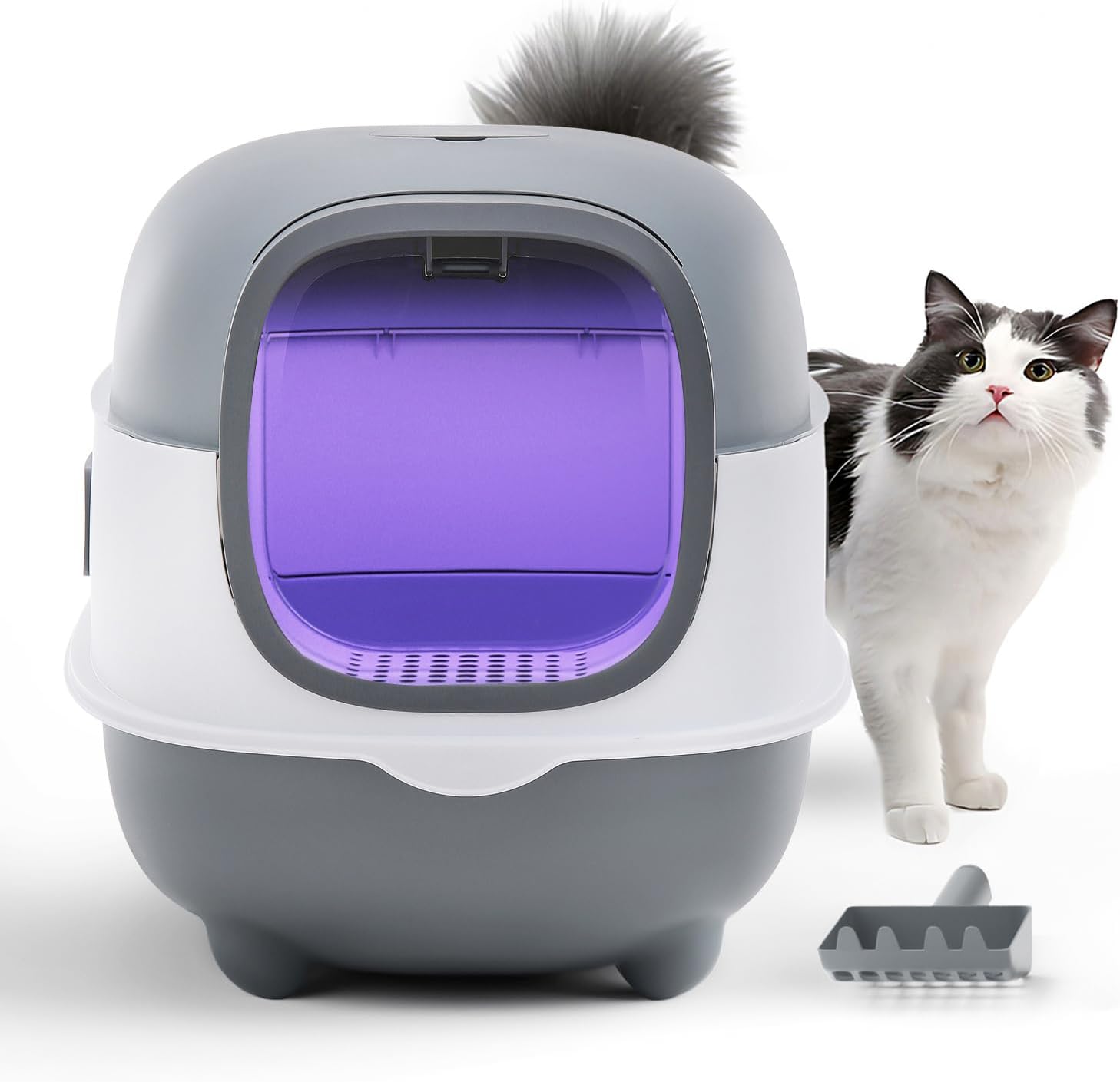 Fellie Cat Litter Tray with UV Sterilization, Large Hooded Litter, Privacy Cat Box, Anti-Splashing for Cats