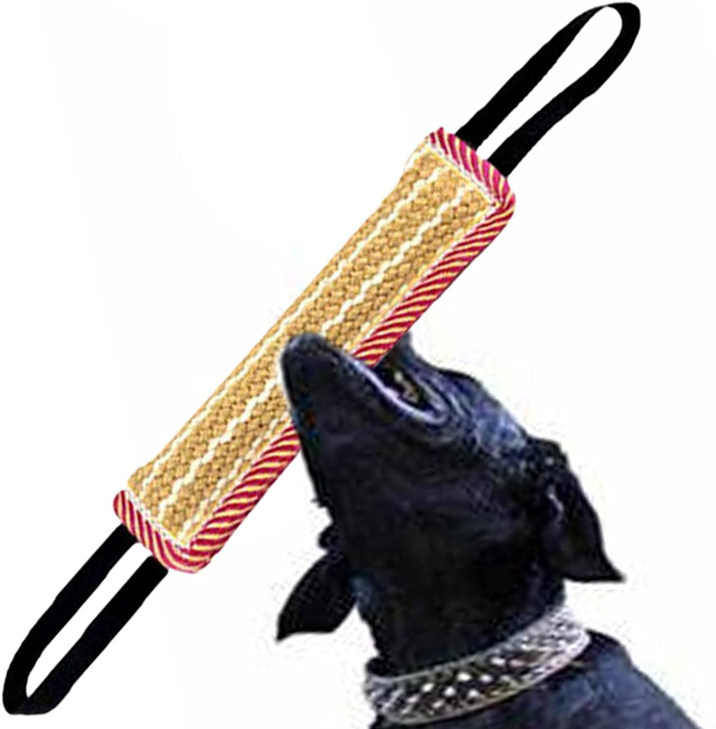 SYOSIDurable Dog Tug Toy, Jute Bite Pillow with 2 Strong Handles for Tug of War, Interactive Play and Training for Medium to Large Dogs, Ideal for Puppy Training and Exercise