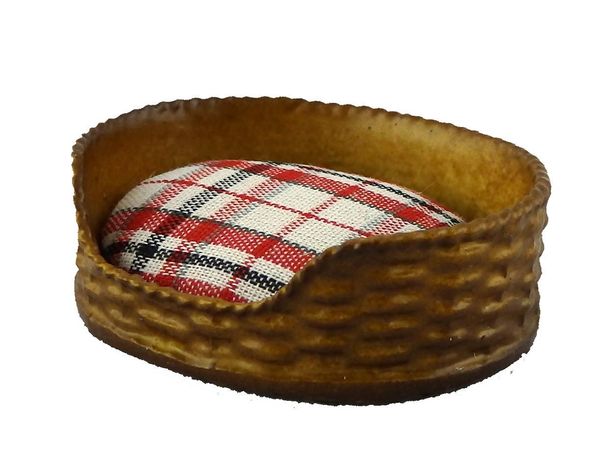 Melody Jane Dolls House Dog Cat Bed Basket Red Check Cushion Miniature Pet Accessory