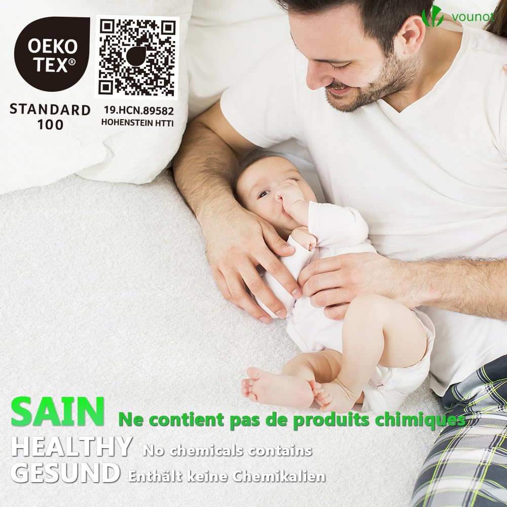 VOUNOT® Juego de 2 Protector de Colchón Impermeable 200x200x30cm Funda Colchón Rizo Poliéster Certificación Oeko-Tex Cubre Colchón Transpirable y Ajustable Sábana Bajera para Cama Elástica en Contorno