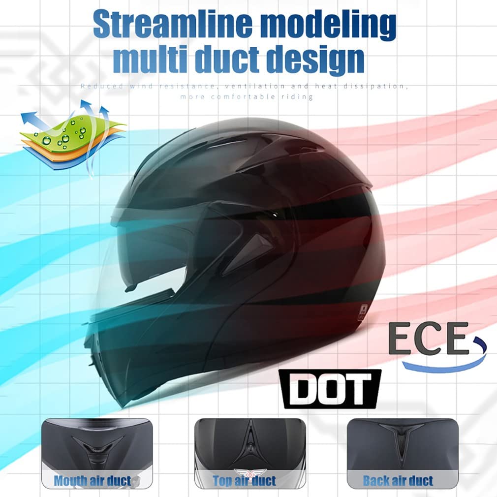 Kask szczękowy Bluetooth, kask integralny z certyfikatem DOT/ECE, kask modułowy z wbudowanym mikrofonem, automatyczna reakcja dla dorosłych, unisex, rozmiar: XS~XL