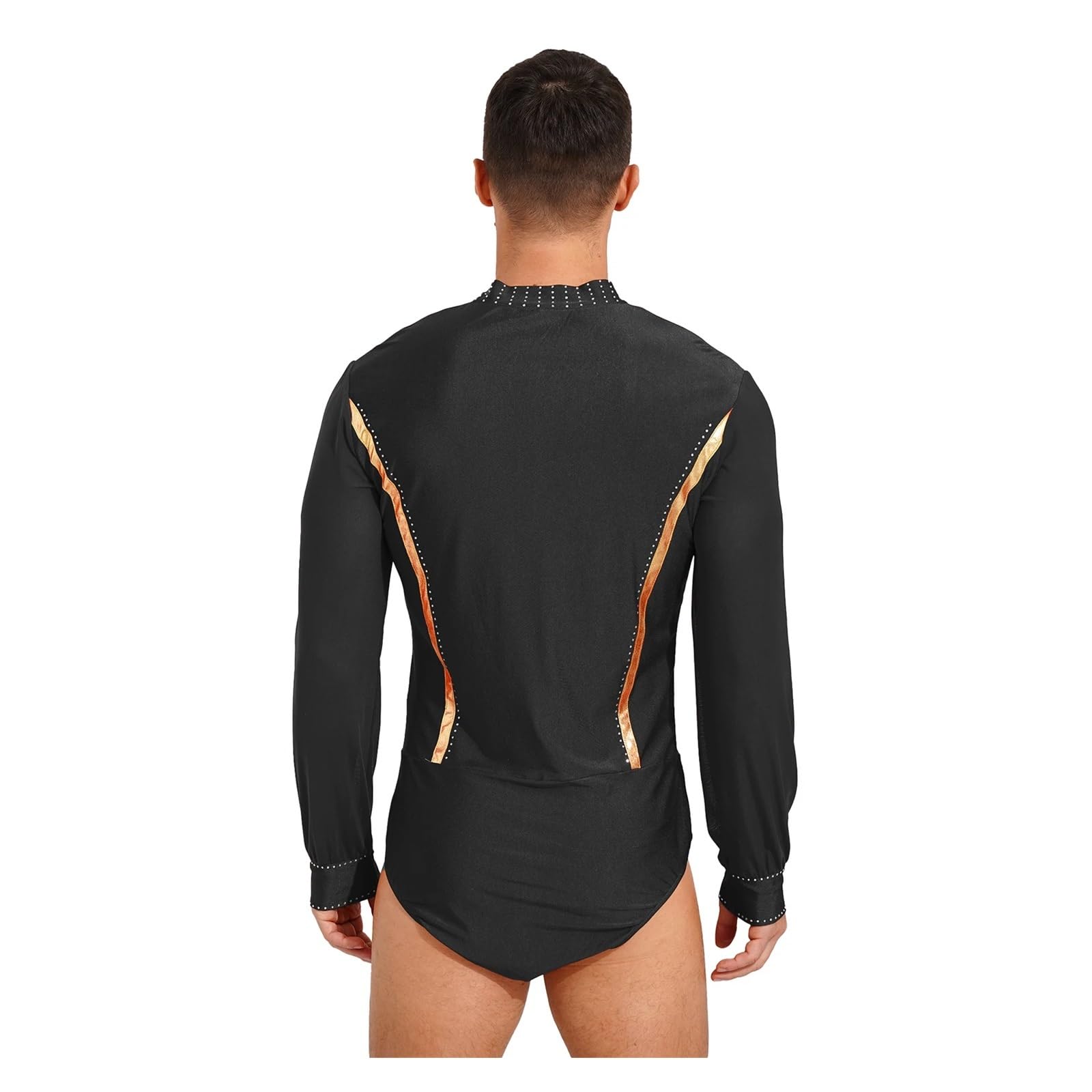 Hombre Camisa De Danza Camisa de baile latino con diamantes de imitación for hombre, mono, trajes de baile de salón, cha cha rumba, mono de manga larga, ropa de práctica latina(Black,M)