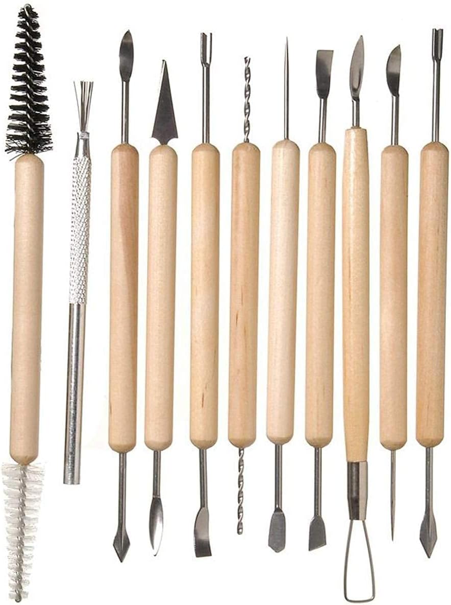 PSB 11 Pcs Clay Ceramic and Sculpting Pottery Clay Tools Set Wooden Handle and Steel Ends Art and Craf Hobby Material