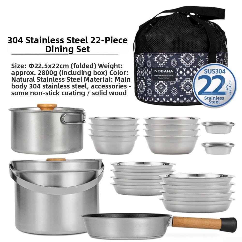 Batterie de cuisine portable 22 pièces en acier inoxydable pour camping