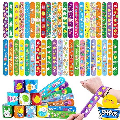 MEZHOBBY 54Pcs Easter Slap Bracelets, Easter Basket Stuffers, Easter Egg Fillers Gifts, Easter Egg Hunt Event, Party Favors , Classroom Prizes for Kids Teens Toddler, School Supplies