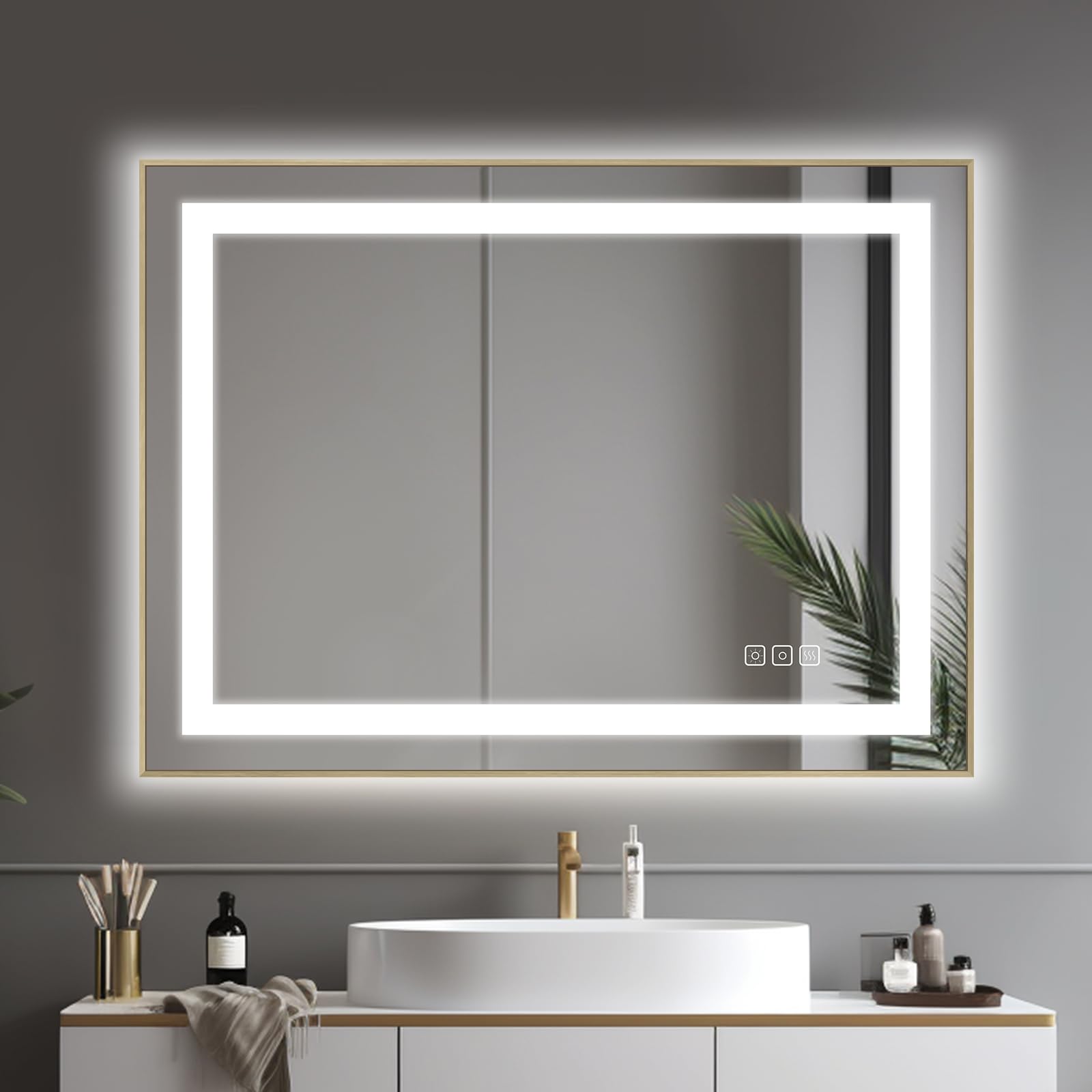 Photo 1 of 20x28 Inch LED Bathroom Vanity Mirror with Gold Frame, Backlit and Frontlit Tricolors Stepless Dimmable Anti-Fog (Auto Off) Memory Function Aluminum Alloy Wall Mirror with Lights Gold 20"X28"