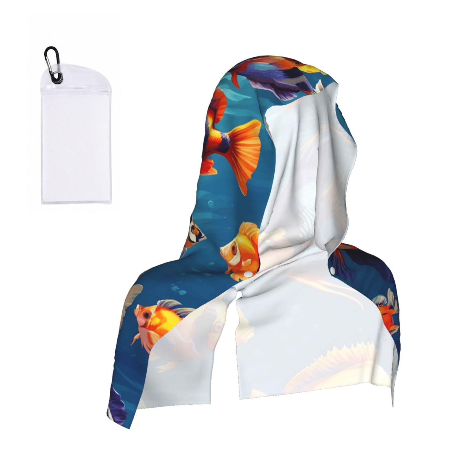 DUWAA Tropical Fishes Print Cooling Hooded Sports Towel, 30×60cm Quick Drying Summer Cool Head Wrap For Neck And Face