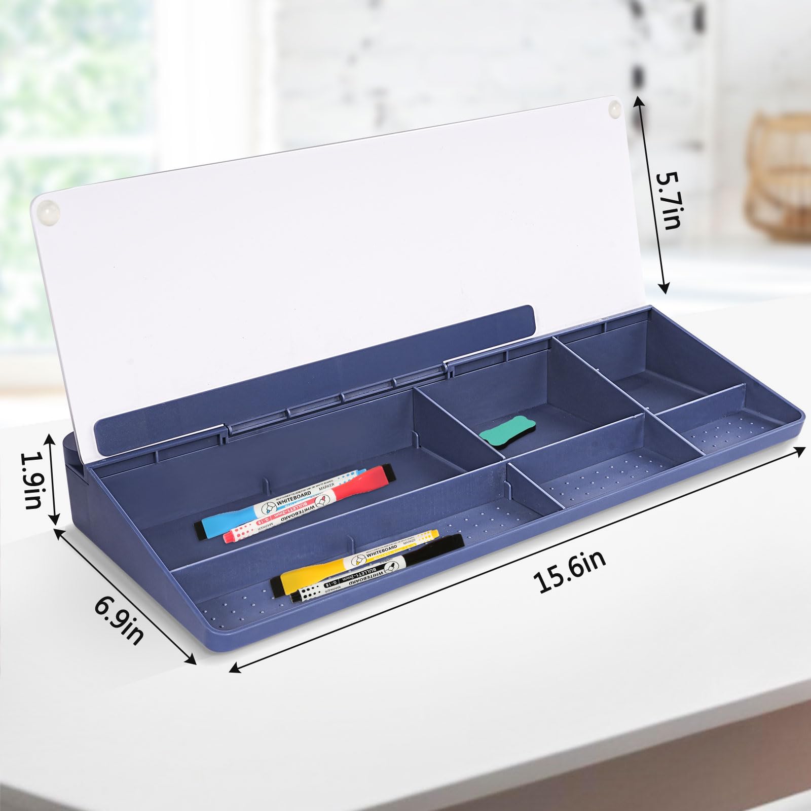 DOLLAR BOSS Lavagna bianca da scrivania in vetro, piccola lavagna cancellabile a secco, con cassetto portaoggetti, supporto per tastiera del computer, organizer da scrivania, accessori per ufficio e