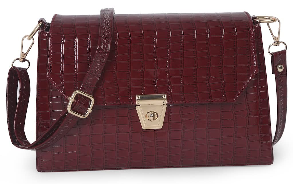 Fargo Leatherette Side Sling Bags For Womens Ladies (Croco Frame) (Maroon_FGO-447) (B09W2JLNBY) Amazon Price History, Amazon Price Tracker