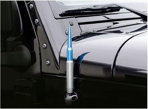Miniatura 2 de Antena de bala con punta azul plomizo de 9 pulgadas con bobina antirrobo + cobre en aluminio mecanizado CNC de calibre pesado compatible con Jeep
