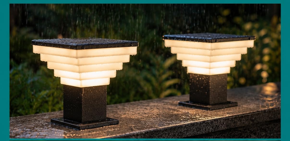 Black Metal and PVC Main Gate Light Waterproof Garden Pillar Lamp Weatherproof Exterior Lighting Fixture Outdoor Lamp for Entrance, and Home Decor (Set of 2) (Without Bulb)-image-21