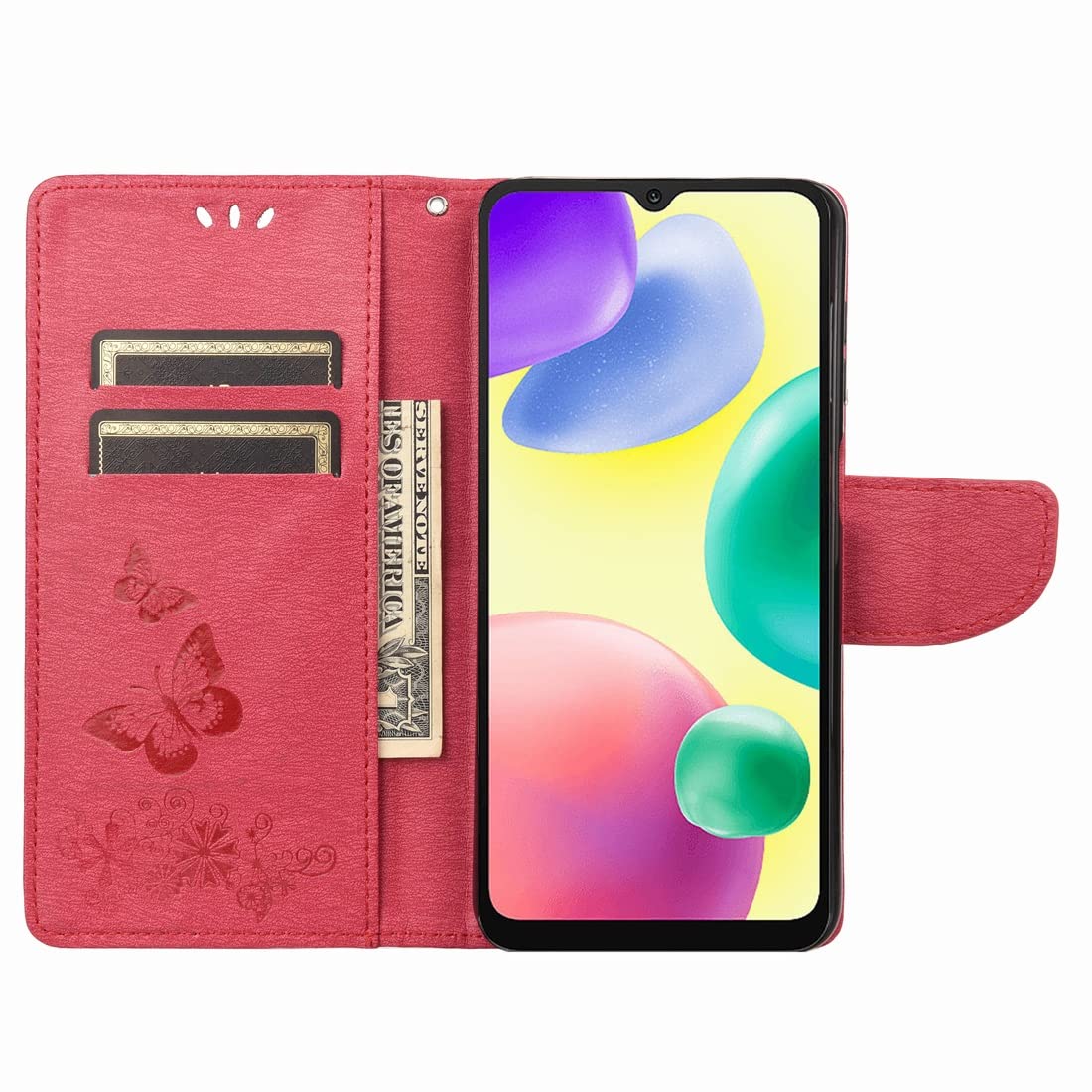 Custodia In Pelle Con Portafoglio Per Redmi 10A - Viola - Con Slot E Supporto - 2