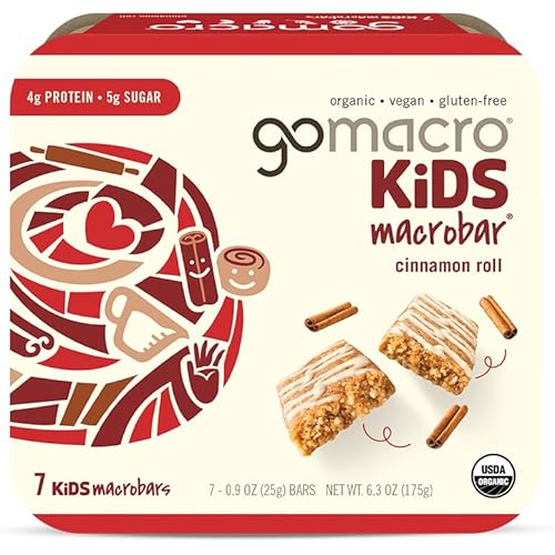 GoMacro Kids MacroBar Organic Vegan Snack Bars - Cinnamon Roll (0.90 Ounce Bars, 7 Count)