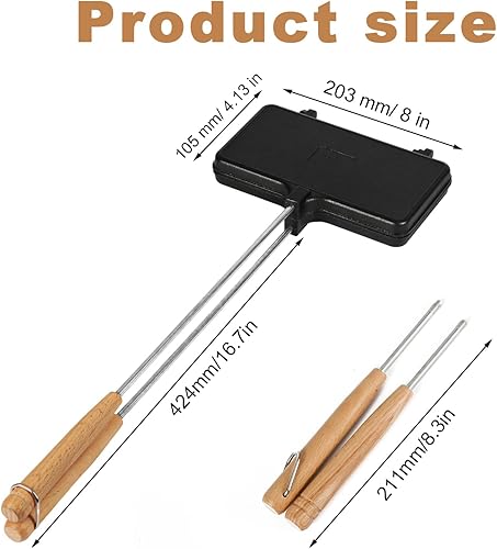 Miniatura 2 de Hierros de doble pastel, planchas antiadherentes para acampar de hierro fundido con 4 asas extraíbles, portátil, para hacer sándwiches de fogata de