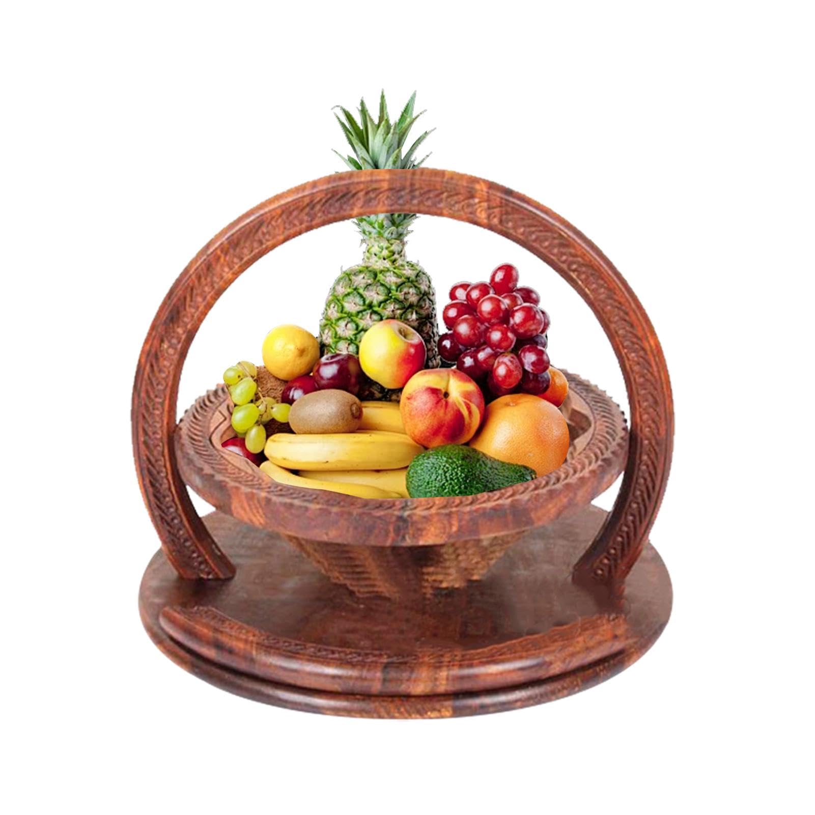 Paniers pliants pour noix de, panier pliable pour fruits secs | Panier à fruits pliable à 4 compartiments pour table de cuisine - à partir de fruits sculptés en bois faits à la main pour
