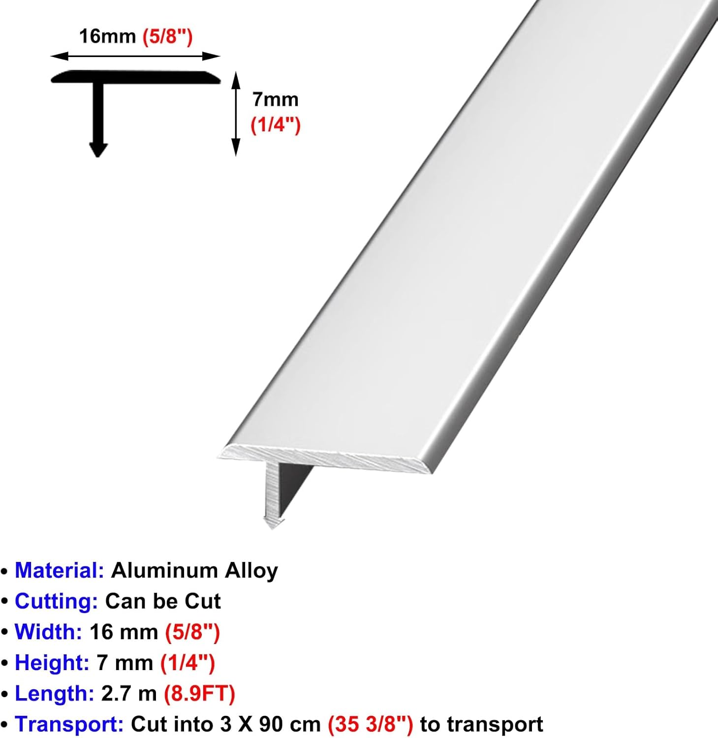 Door Threshold, Floor Transition Strip T-Shaped Thresholds Flap Ramps Metal Aluminum, Fadeless Seam Bar