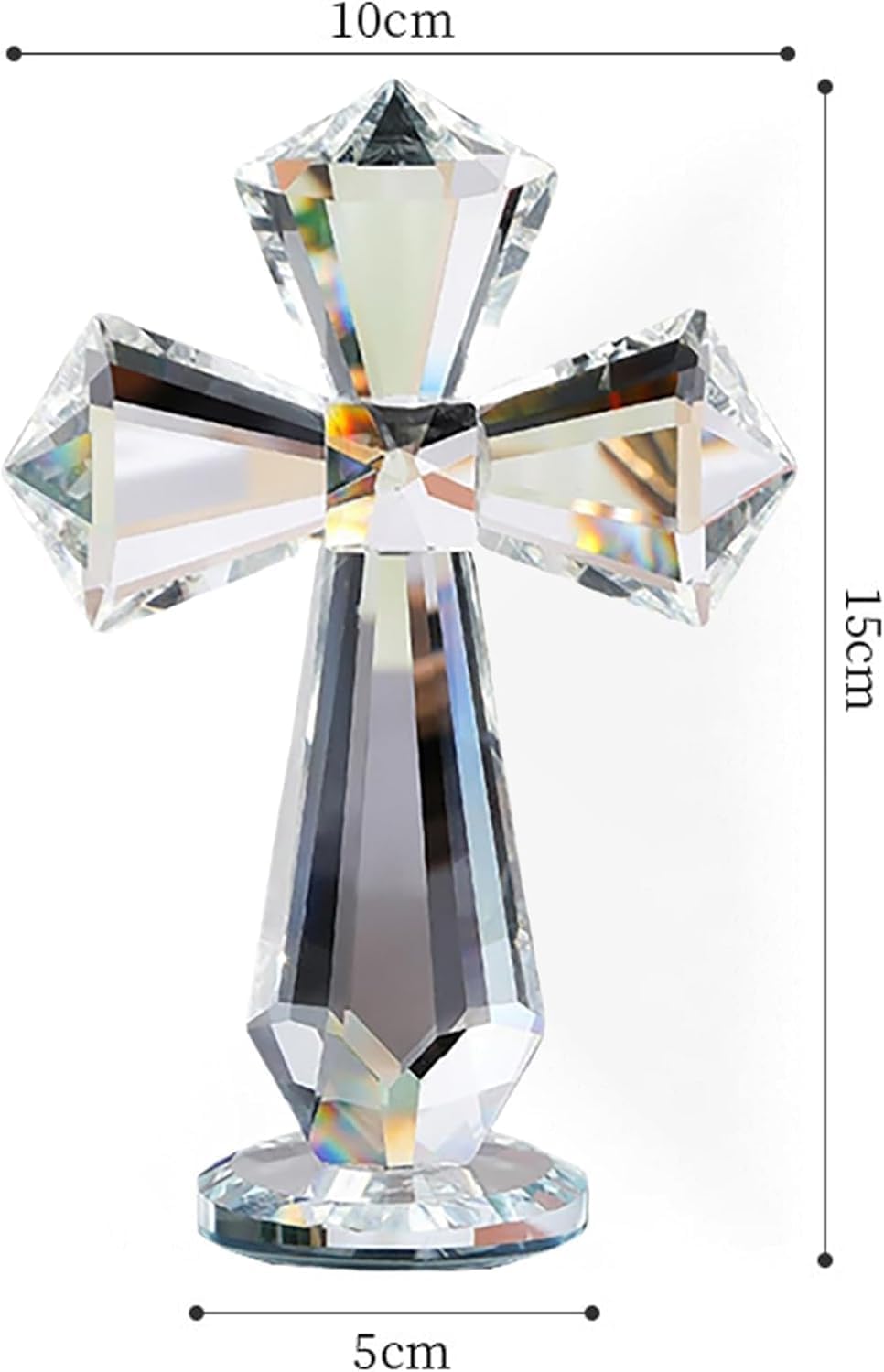 Rotroyce Hand-Carved Crystal Cross Desk Decor - 6 Inch Spiritual Gift for Christians, Clear K9 Crystal Religious Figurine with 360° Faceted Design (Transparent & Multicolored)