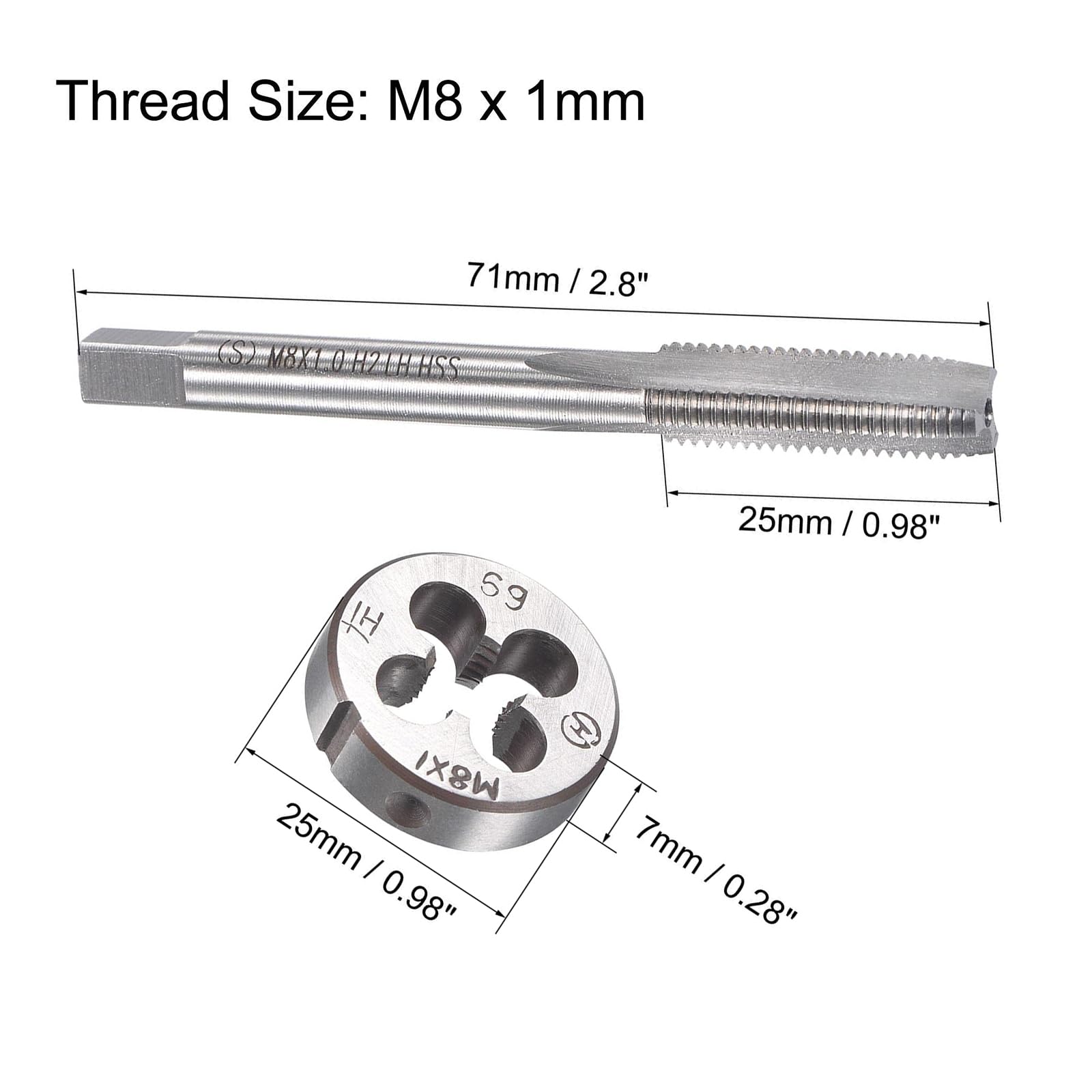 MACHSWON M8x1mm Metric Left Hand Tap and Die Set,Machine Thread Screw Tap with Round Threading Die,Tap & Die Kit for Nut Screw Bolt Thread Repair - Image 2