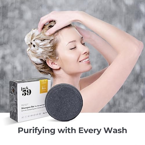 Miniatura 6 de Barra de champú para cabello fino con carbón, pH equilibrado, natural, vegano, orgánico, seguro, sólido, sin sulfatos, restablecimiento, 3 onzas