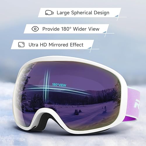Miniatura 6 de Gafas de esquí de snowboard para hombres, mujeres, adultos, jóvenes, sobre gafas OTG100% protección UV, antivahovisión amplia