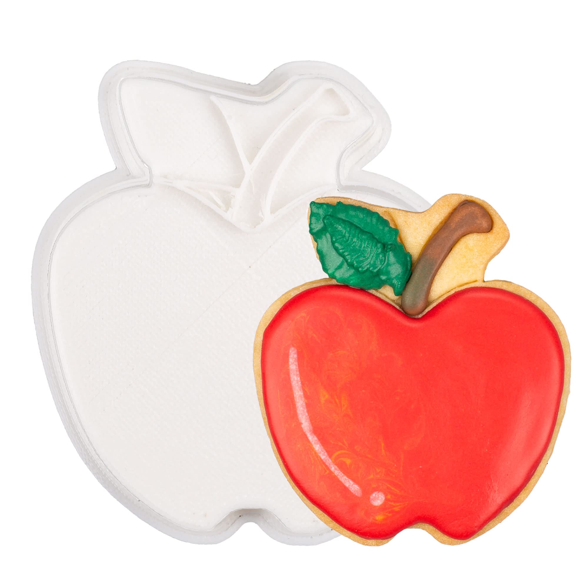 Flycalf Fruit Cookie Cutter Apple with Plunger Stamps Handle Holiday PLA Baking Accessories Cutter Molds Gifts Decorative Party 3.5" Kitchen Cake